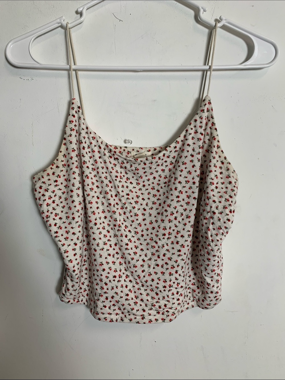 Garage Cream Floral Spaghetti Strap Cami with Red Print